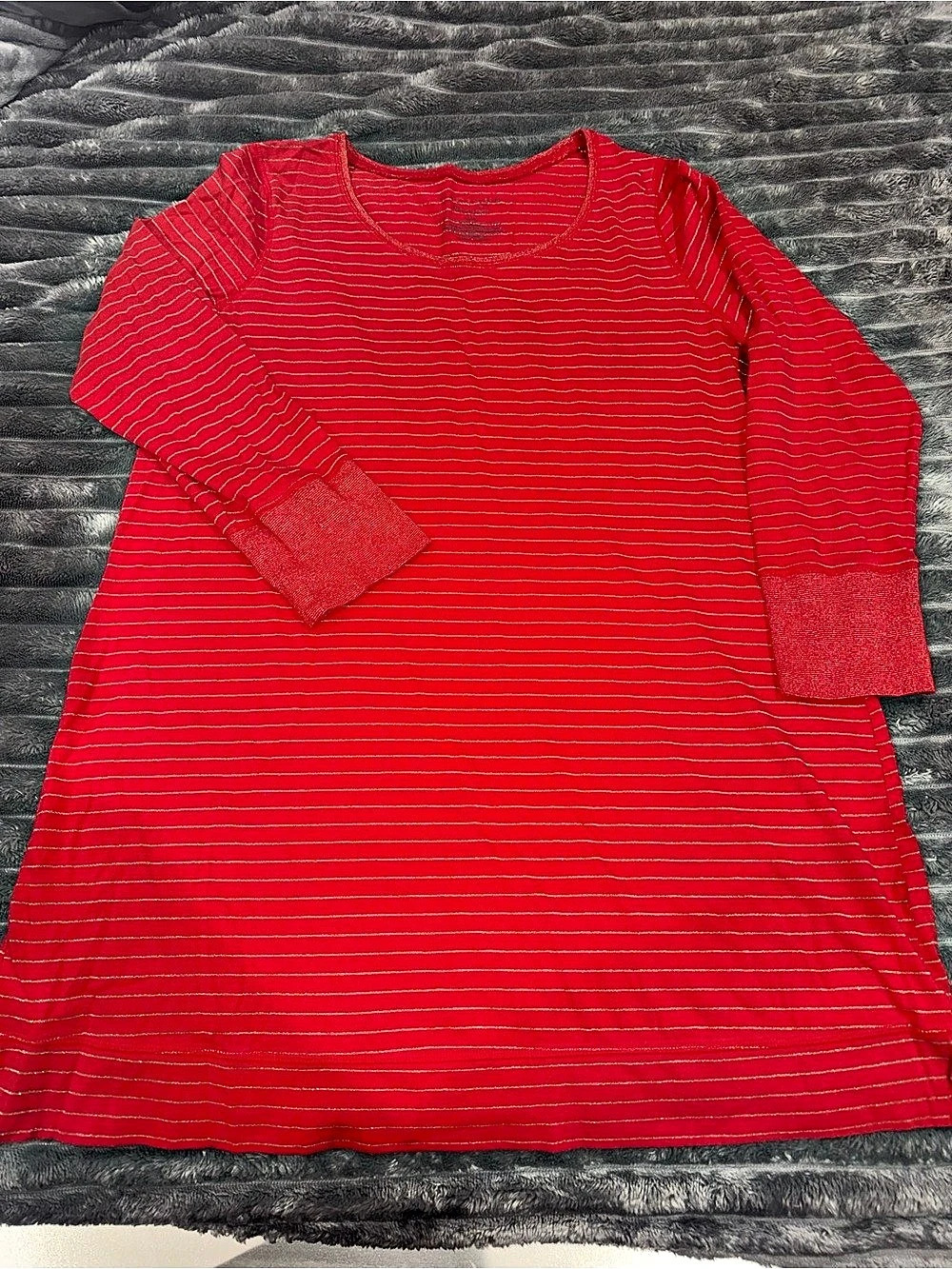 Cacique Sleep Shirt Long Sleeve in Striped Red and gold